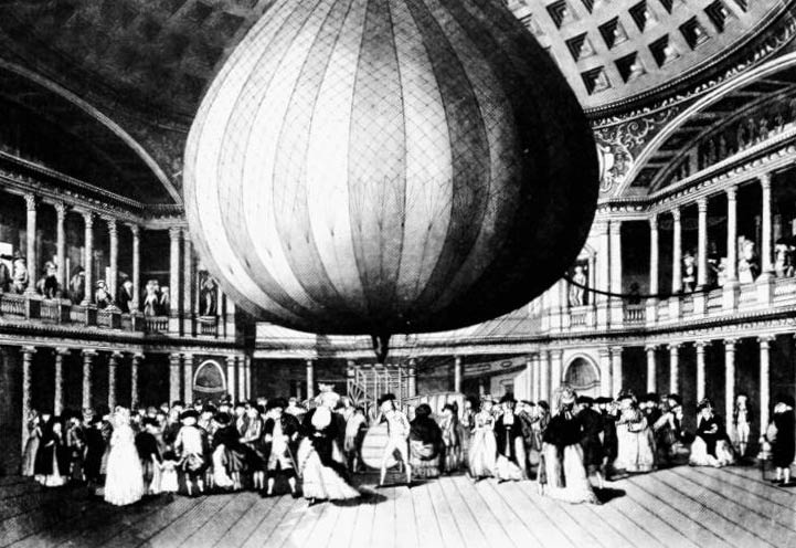 Il pallone del primo volo di Lunardi esposto al Pantheon di Londra dopo l'impresa
