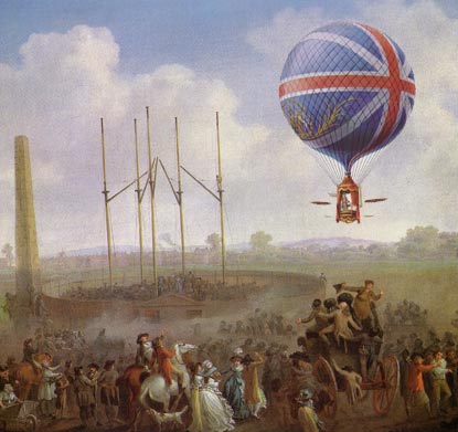 Il secondo volo inglese di Lunardi con il pallone decorato con la Union Jack